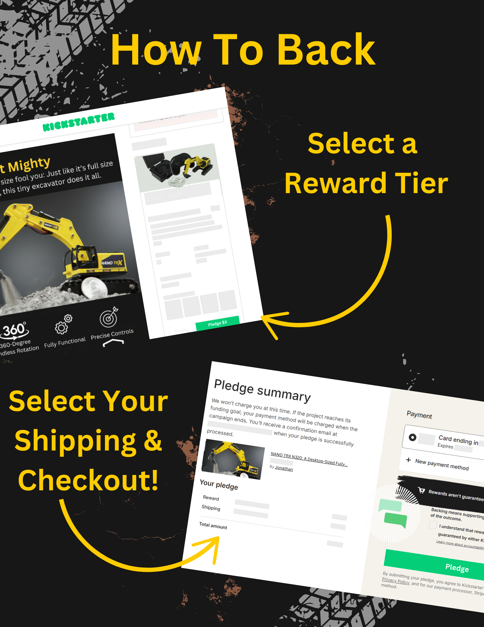 An example of a "How To Back" infographic diagram from Prelaunch Club Kickstarter project, "NANO TRX"