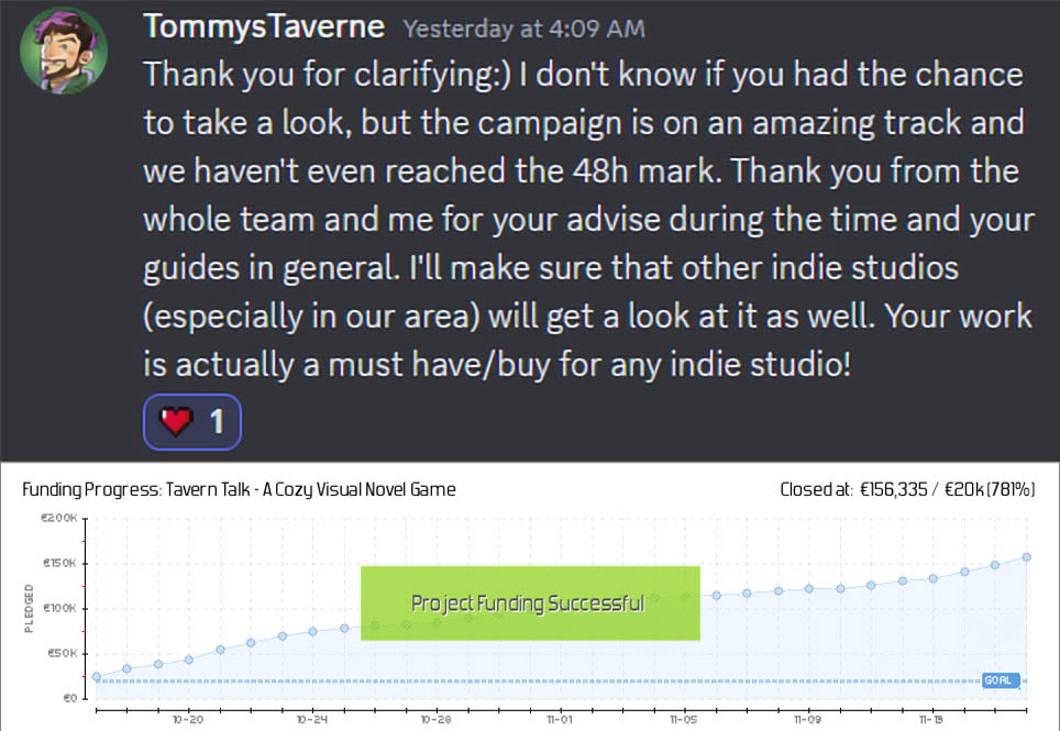 A testimonial for Matt Olick's services from Tommy, a creator of Tavern Talk visual novel game