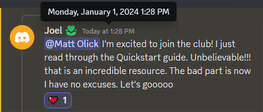 A testimonial for Prelaunch Club, after they had read the provided Kickstarter Quickstart Guide (2024)