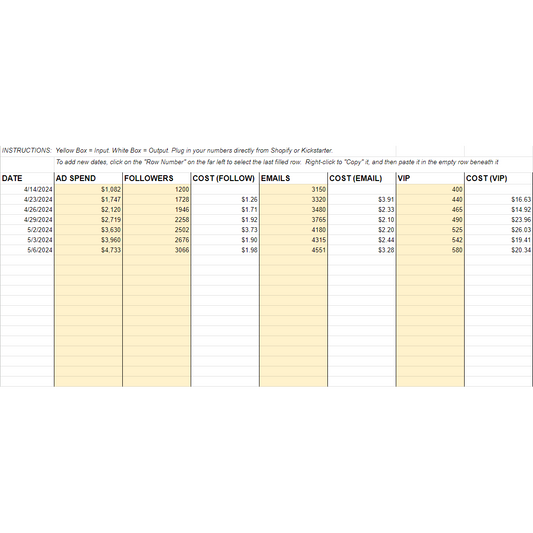 A Google Spreadsheet for tracking the number of Kickstarter Project Followers over time. 