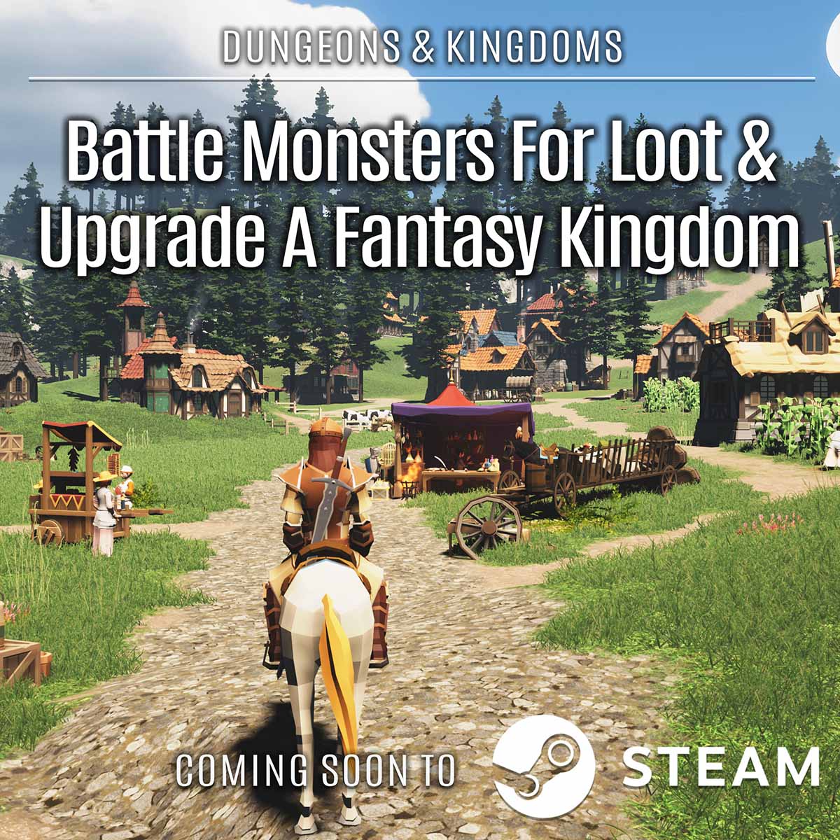 An example Steam Wishlist ad for 'Dungeons & Kingdoms", which gained 45,000 wishlists in one week at less than $0.20 per wishlist via social media ads